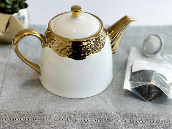 White and Gold Medium Teapot